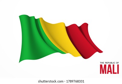 Mali flag state symbol isolated on background national banner. Greeting card National Independence Day of the Republic of Mali. Illustration banner with realistic state flag.