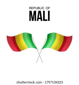 Mali flag state symbol isolated on background national banner. Greeting card National Independence Day of the Republic of Mali. Illustration banner with realistic state flag.