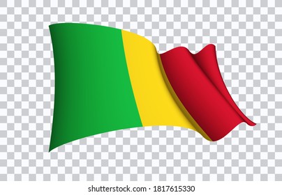 Mali flag state symbol isolated on background national banner. Greeting card National Independence Day of the Republic of Mali. Illustration banner with realistic state flag.