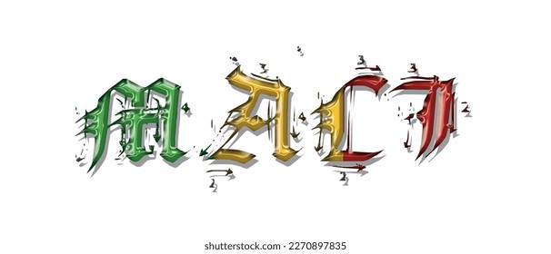 Tipo de letra del texto de la marca MALI, fondo del símbolo, marca tipografía tipografía etiqueta del logotipo, fondo de color 3D, ilustración vectorial