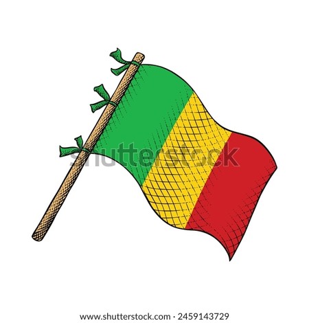 Mali Flag Vector Illustration Drawn in Engraving Technique