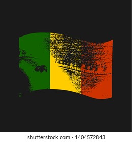 Mali flag waved design concept. Flags collection textured in grunge style. Image relative to travel and politic themes. Rough jeans texture