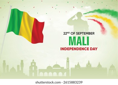 Mali Flag Waving On Skyline Background. Independence Day Concept Design Vector Illustration.