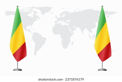 Mali and Mali flags for official meeting against background of world map.
