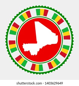 Mali flat stamp. Round logo with map and flag of Mali. Vector illustration.
