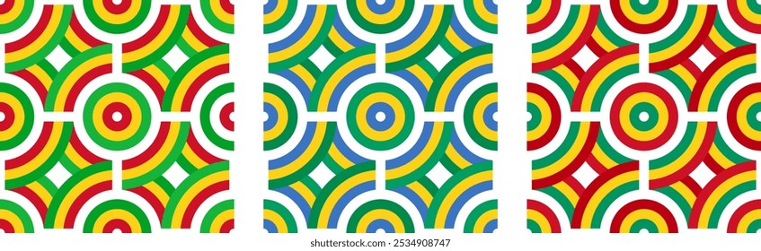 mali, gabon and guinea flags pattern. mandala background set. vector illustration