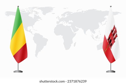Mali and Gibraltar flags for official meeting against background of world map.