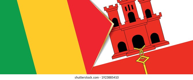 Mali and Gibraltar flags, two vector flags symbol of relationship or confrontation.