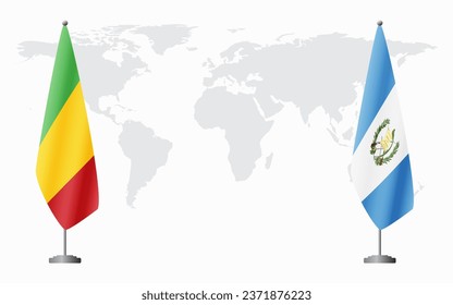 Mali and Guatemala flags for official meeting against background of world map.