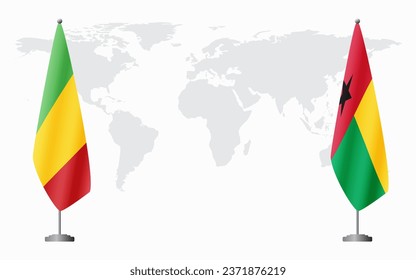 Mali and Guinea Bissau flags for official meeting against background of world map.