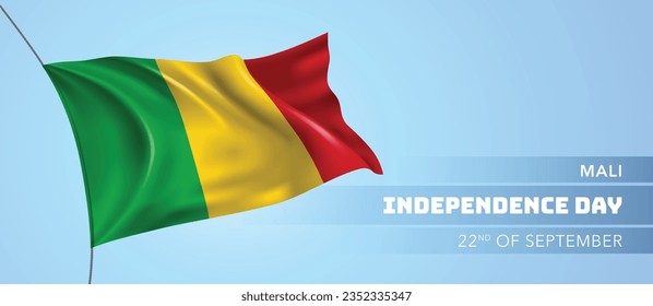 Mali happy independence day greeting card, banner vector illustration. Malian national holiday 22nd of September design element with 3D flag