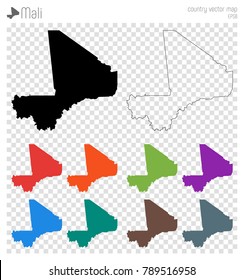 Mali high detailed map. Isolated black country outline. Vector illustration.