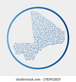Icono de Mali. Mapa de red del país. Firma redonda de Mali con anillo degradado. Tecnología, internet, red, concepto de telecomunicaciones. Ilustración vectorial.