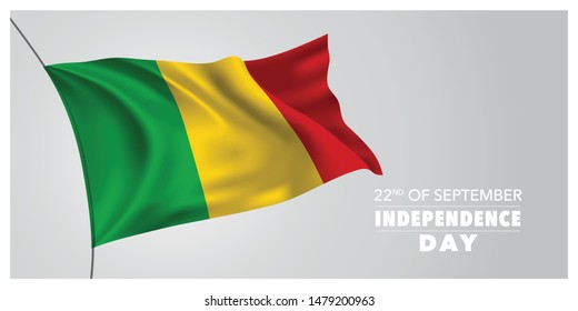 Mali independence day greeting card, banner, horizontal vector illustration. Holiday 21st of September design element with waving flag as a symbol of independence 