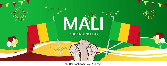 Mali Independence Day modern greeting banner. 22 September Happy National Day. Festive horizontal templates in flag colors, great for carnival poster, tourism campaign, holiday flash sale background