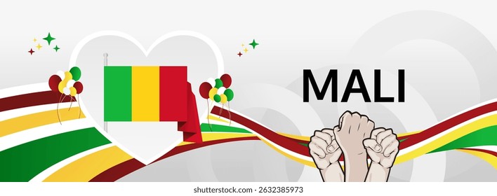 Mali Independence Day modern greeting banner. 22 September Happy National Day. Festive horizontal templates in flag colors, great for carnival poster, tourism campaign, holiday flash sale background