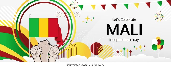 Bandeira moderna do Dia da Independência do Mali. 22 de setembro - Feliz Dia Nacional. Modelos horizontais festivos em cores de bandeira, ótimo para cartaz de carnaval, campanha de turismo, fundo de venda flash feriado