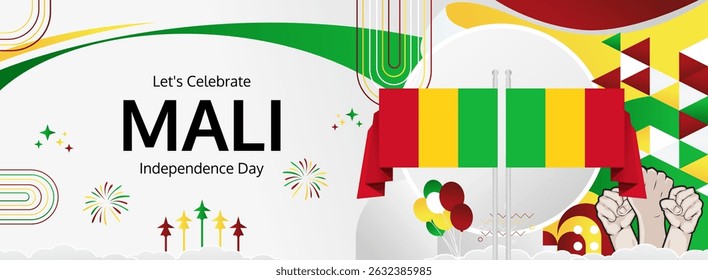 Mali Independence Day modern greeting banner. 22 September Happy National Day. Festive horizontal templates in flag colors, great for carnival poster, tourism campaign, holiday flash sale background