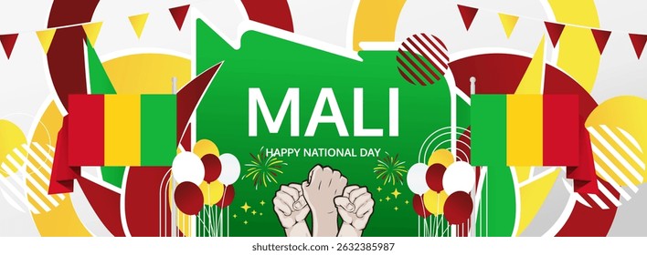 Mali Independence Day modern greeting banner. 22 September Happy National Day. Festive horizontal templates in flag colors, great for carnival poster, tourism campaign, holiday flash sale background