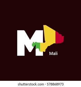 Mali Initial Letter Country with Map and Flag Vector