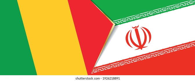 Mali and Iran flags, two vector flags symbol of relationship or confrontation.