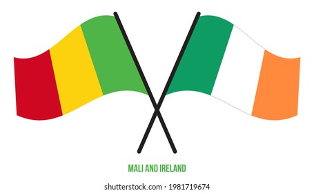 Mali and Ireland Flags Crossed And Waving Flat Style. Official Proportion. Correct Colors.