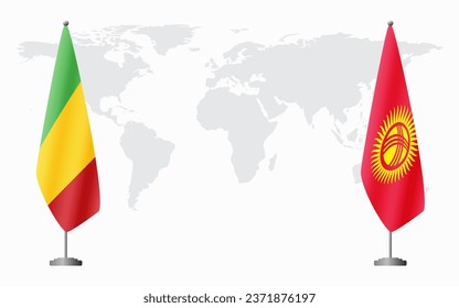 Mali and Kyrgyzstan flags for official meeting against background of world map.