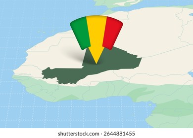 Mali Location Highlighted on African Map with Flag Icon. Detailed Vector Design.