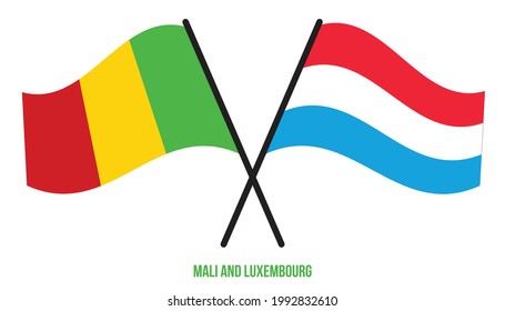 Mali and Luxembourg Flags Crossed And Waving Flat Style. Official Proportion. Correct Colors.
