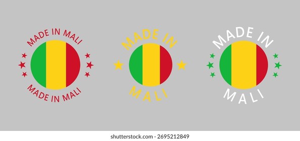 Mali feito em carimbo em círculo com bandeira no fundo branco