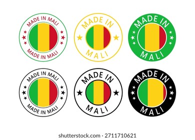Mali Made in Stamp in circle with flag Vector template on white background