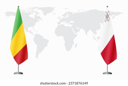 Mali and Malta flags for official meeting against background of world map.