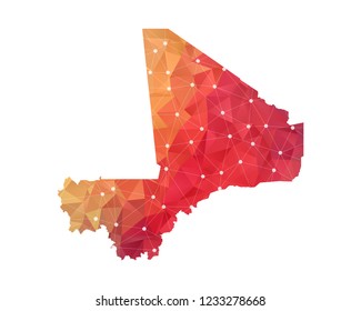 Mali Map - Abstract geometric rumpled triangular low poly style gradient graphic on white background , line dots polygonal design for your . Vector illustration eps 10.