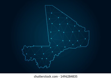 mali map with Abstract mash line and point scales on Dark background . design polygon sphere . Wire frame 3D mesh polygonal network line . Vector illustration eps 10.