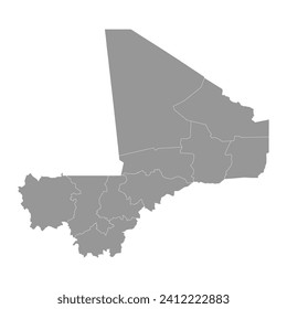 Mapa de Mali con divisiones administrativas. Ilustración vectorial.