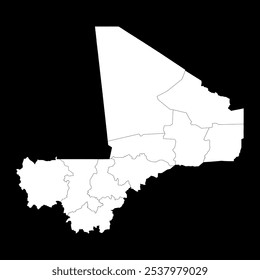 Mapa de Mali con divisiones administrativas. Ilustración vectorial.