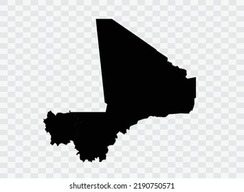 Mali Map black Color on Backgound png  not divided into cities