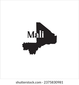 Mapa de Mali y diseño de letras negras sobre fondo blanco