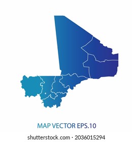 Mali map, blue gradient color , infographic style , on white background with Map World. Wire frame 3D mesh , map 3D,