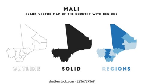 Mali map. Borders of Mali for your infographic. Vector country shape. Vector illustration.