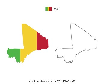 Mali map city vector divided by outline simplicity style. Have 2 versions, black thin line version and color of country flag version. Both map were on the white background.