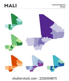 Mali map collection. Borders of Mali for your infographic. Colored country regions. Vector illustration.