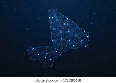 Mali Map Connection. Abstract Digital Technology 3D Mesh Polygonal Network Line, Design Sphere, Dot and Structure on Dark Background. Vector Illustration EPS10.