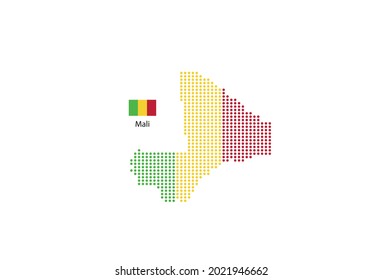 Mali Karte Design nach Farbe der Mali Fahne in Kreisform, weißer Hintergrund mit Mali Flagge.