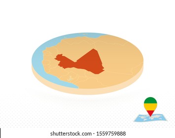 Mali map designed in isometric style, orange circle map of Mali for web, infographic and more.   