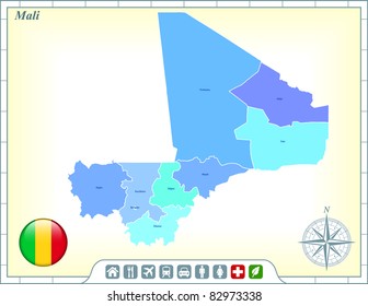 Mali Map with Flag Buttons and Assistance & Activates Icons Original Illustration