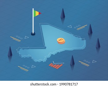Mali Map, Flag and Currency Modern Isometric Business and Economy Vector Illustration Design