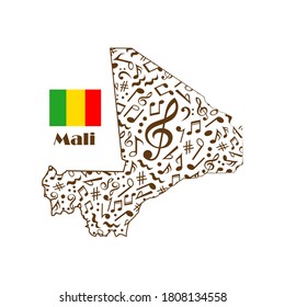 Mali Map Flag Made From Music Notes. 