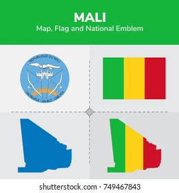 Mali Map, Flag and National Emblem 
