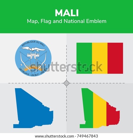 Mali Map, Flag and National Emblem 
